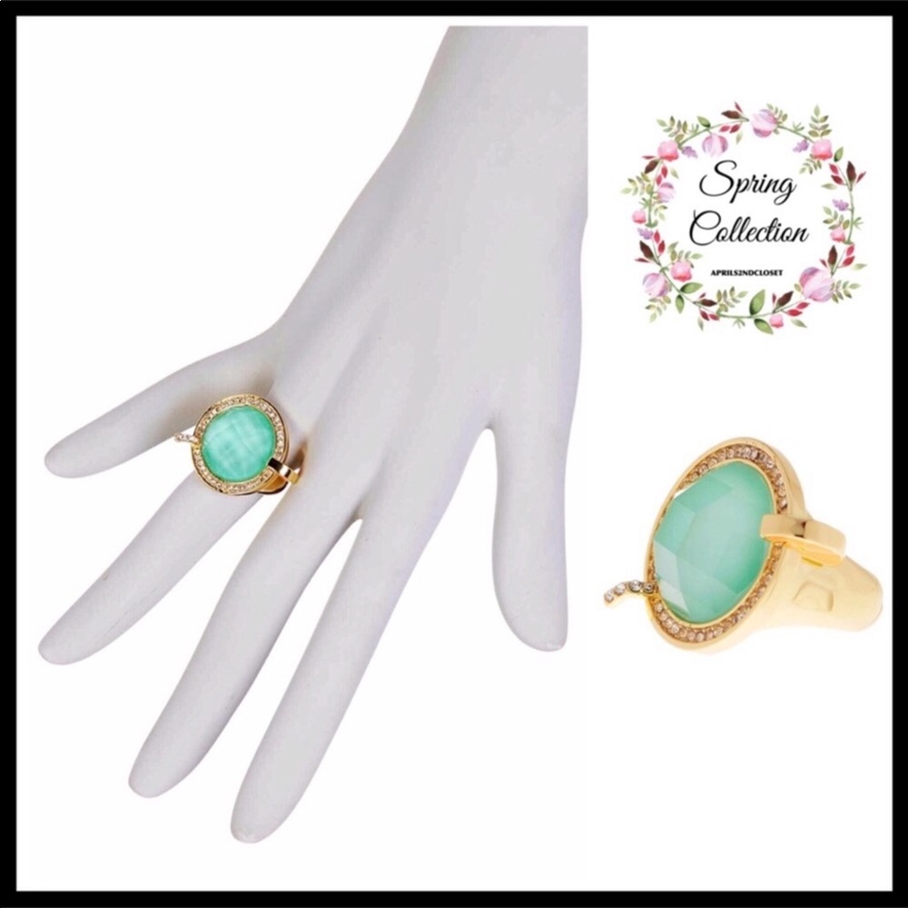 GENUINE CRYSTAL TURQUOISE STONE JEWEL PAVE BOHO STATEMENT RING A2C - Picture 8 of 8